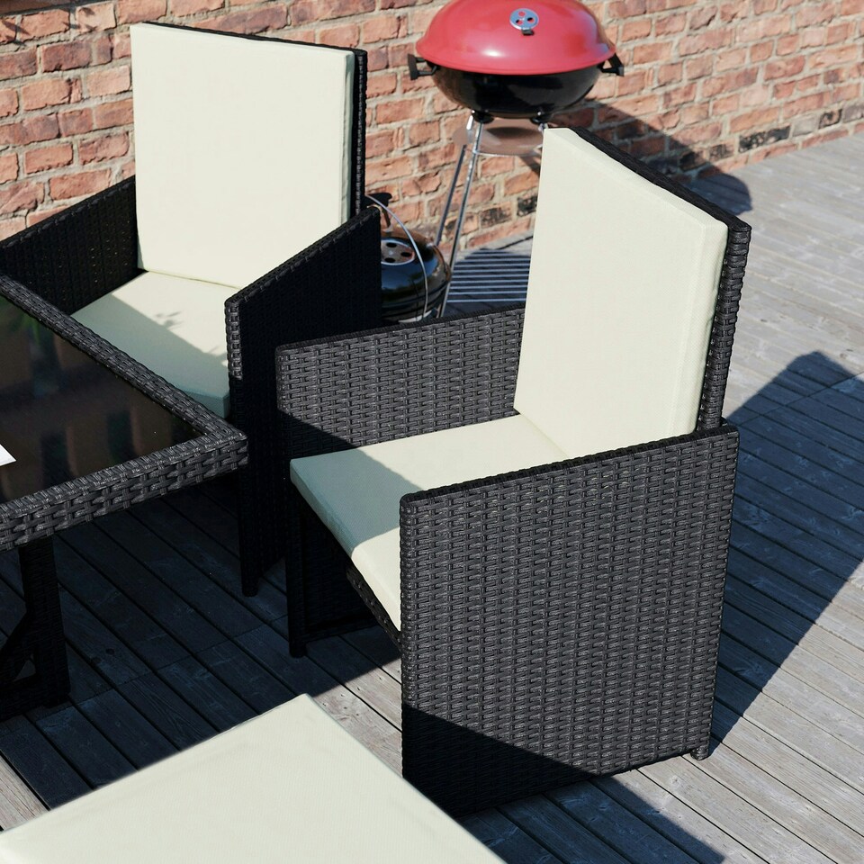 image 1 of Garden Vida Cuba 8 Seater Rattan Set Folding Chair Stool Dining Table Outdoor Garden Furniture, Black