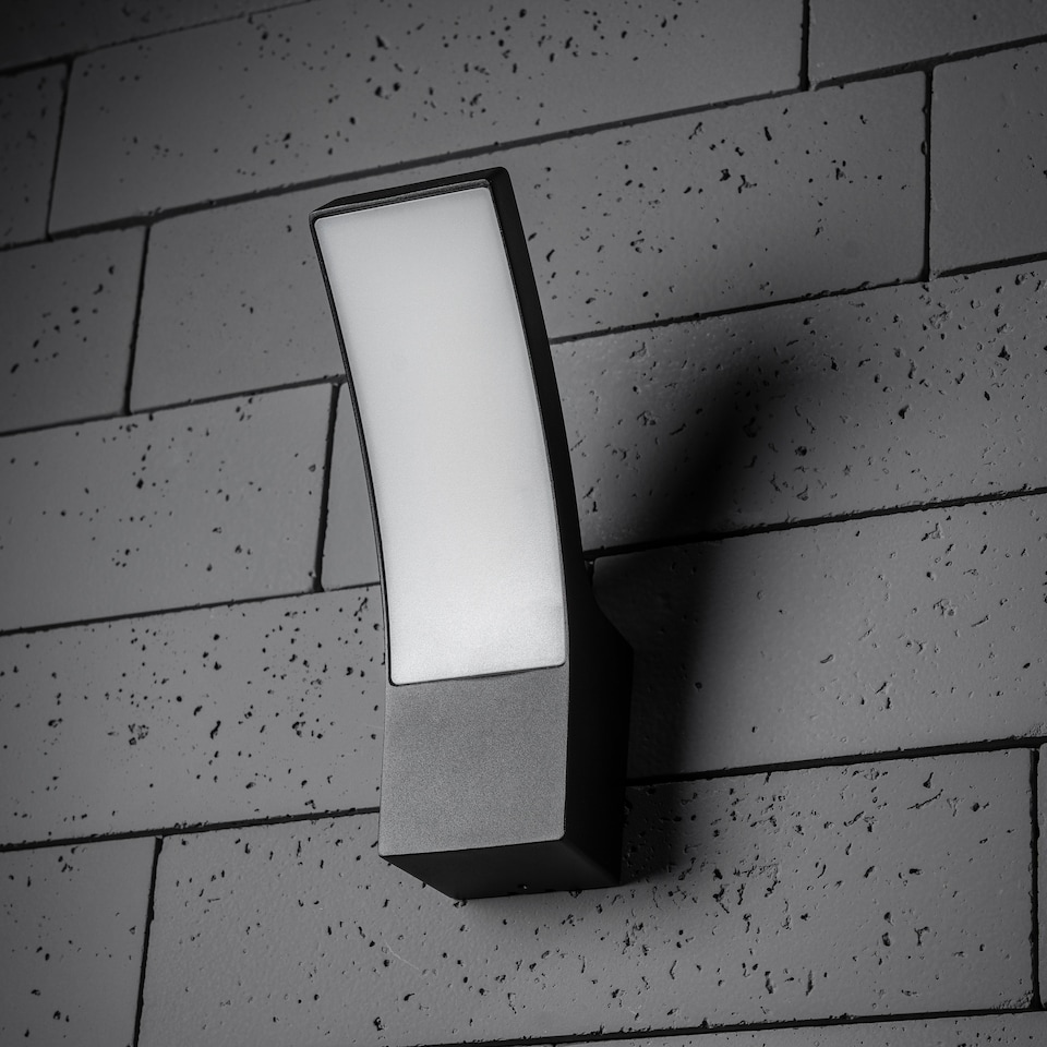 image 1 of CGC Millie 12W Black Curved LED Outdoor Wall Light Diecast Aluminium Opal Diffuser 4000K IP54 | Black | Black | Height: 24.3 cm Width: 8 cm Depth: 15.9 cm