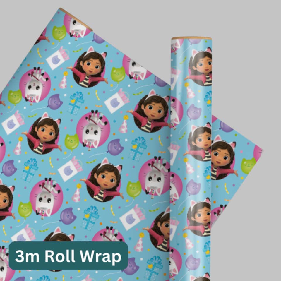 image 1 of Gabby's Dollhouse 3m Roll Wrapping Paper | Blue