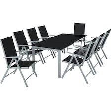 Garden Table and Chairs Pompeii - for 8 people, aluminium frame, adjustable backrests | Silver | silver | 189 x 90 x 72,70 cm | 1