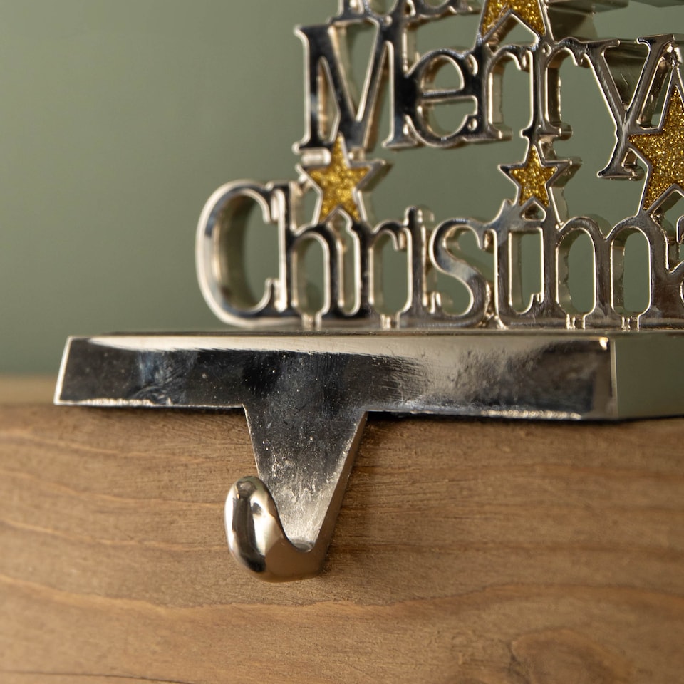 image 1 of 22cm Silver Christmas Stocking Hanger - We Wish You a Merry Christmas