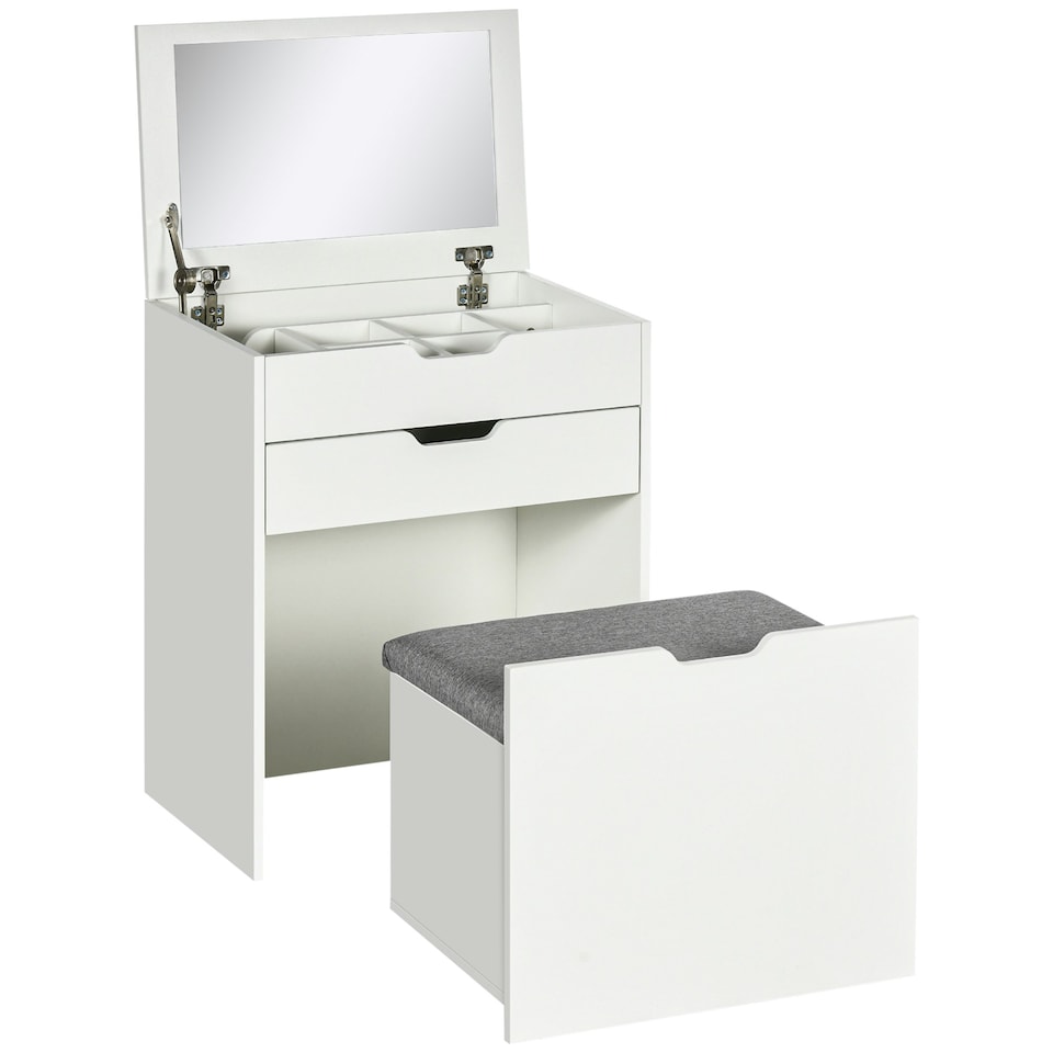 image 1 of HOMCOM Dressing Table with Mirror and Stool, Vanity Table with Storage