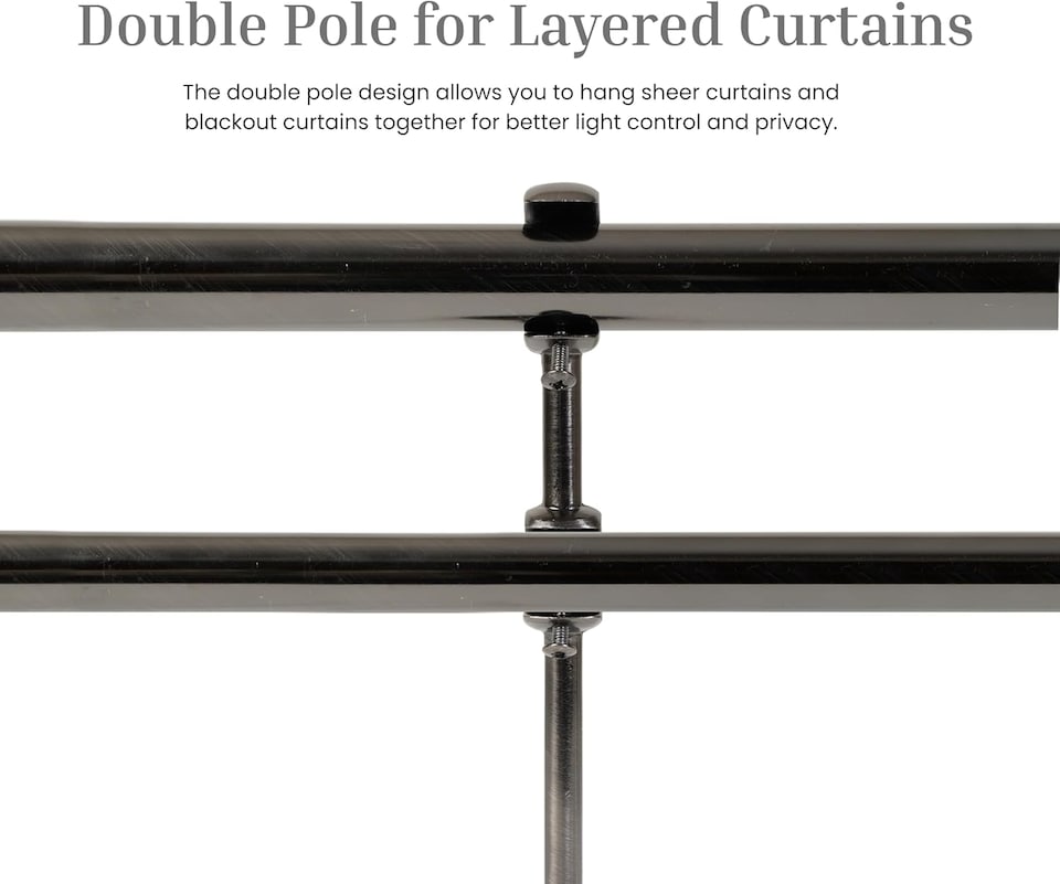 image 1 of Lister Cartwright Double Curtain Extendable Pole Set with Black Nickle Ball Finials- 19mm & 28mm Metal Poles(70- 120 cm)