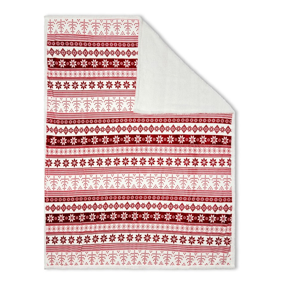 image 1 of BHS Christmas Fairisle Throw with Sherpa Back | Red | Red | 1