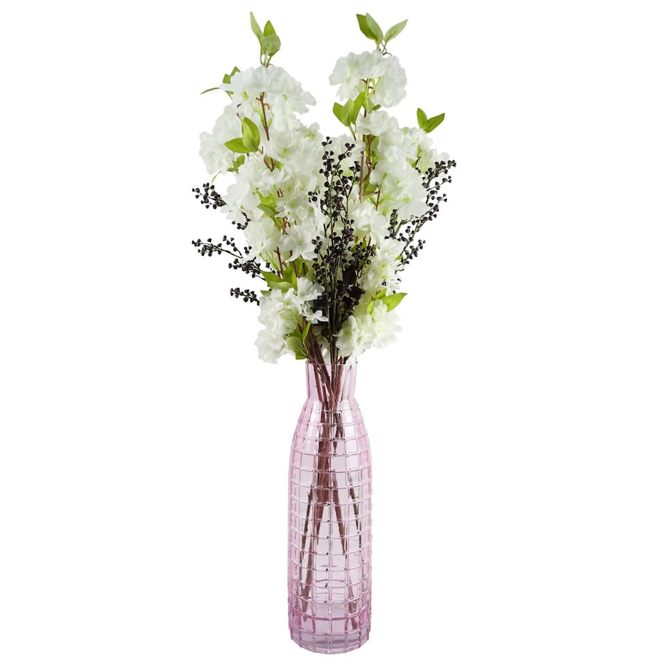 image 1 of 49cm Tall Pink Square Glass Vase | Pink | 49