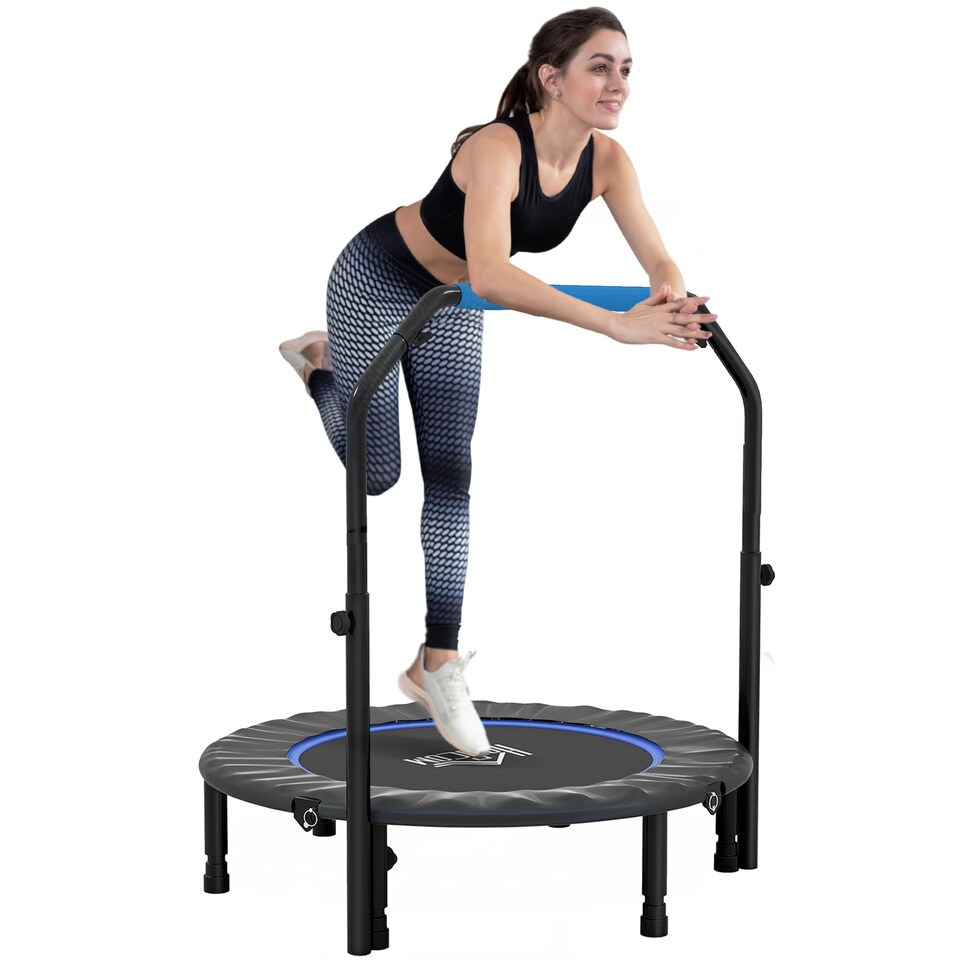 image 1 of HOMCOM Foldable Mini Fitness Trampoline w Foam Handle, Blue