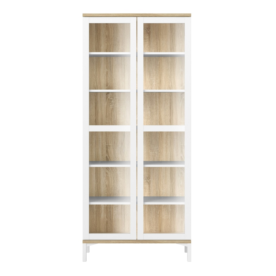 image 1 of Roomers Display Cabinet Glazed 2 Doors in White and Oak