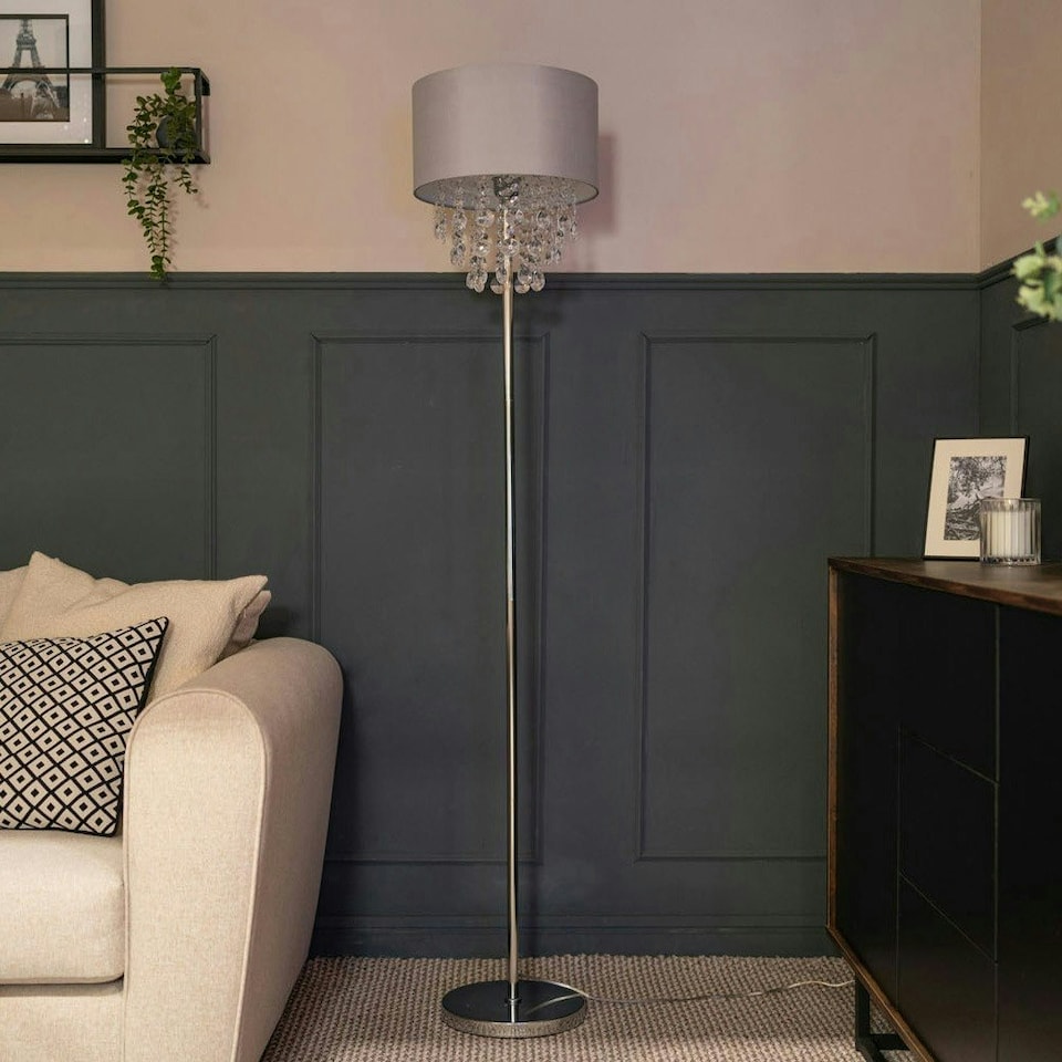 image 1 of ValueLights Lulu Polished Silver Floor Lamp with Grey Tiered Shade