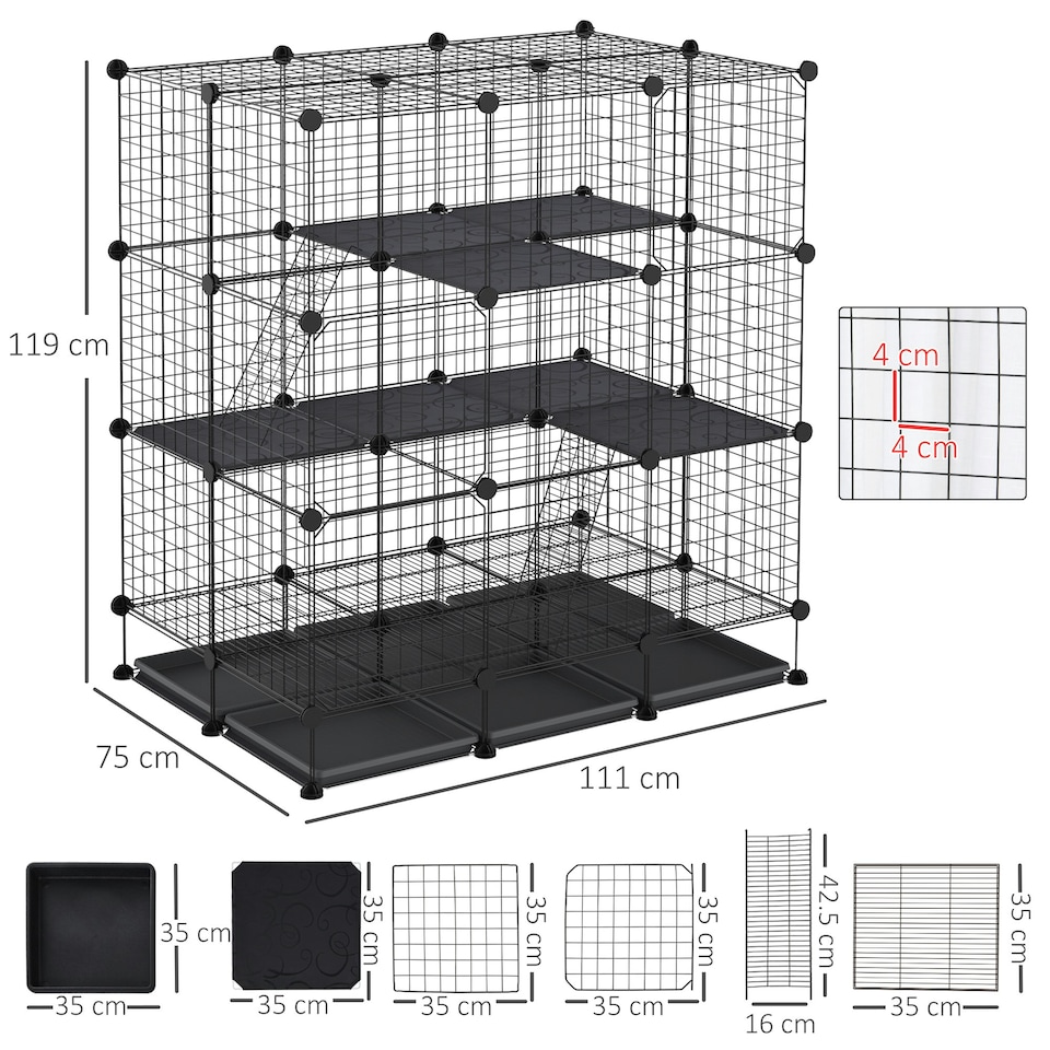 image 1 of PawHut 30 Pcs DIY Expandable Pet Cage Steel Bars w/ Doors Trays Plastic Corners