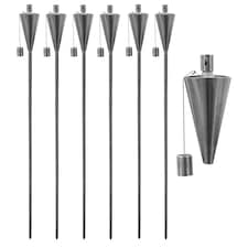 Harbour Housewares Metal Garden Torches - Cone - Silver - Pack of 6