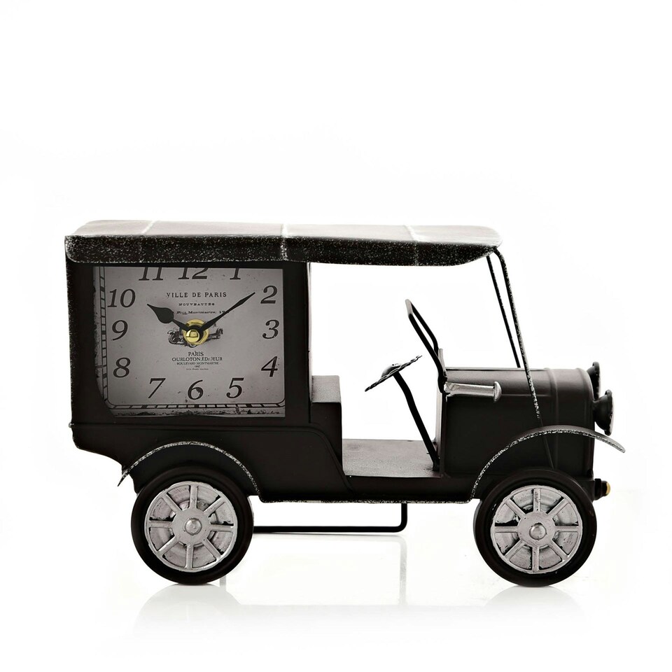 image 1 of Hometime Mantel Clock - Vintage Car Black