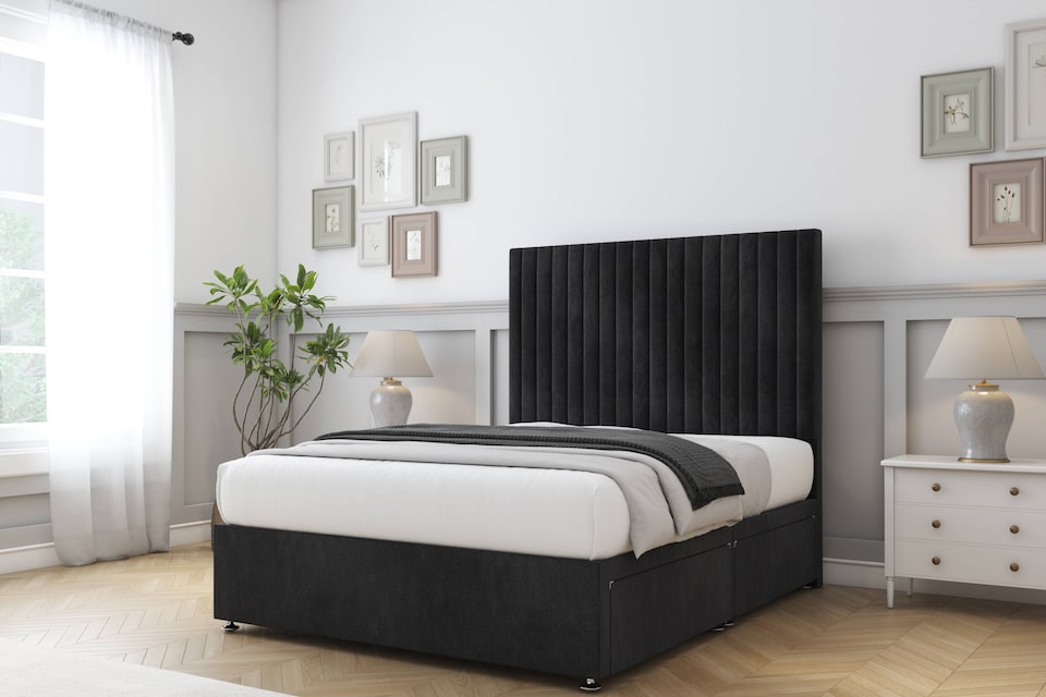 image 1 of Sloomy Manhattan Black Naples Divan Bed With Mattress 2 Drawers Footend With 26" Strutted Headboard 4'6 Double | Black | Black | Double | 1