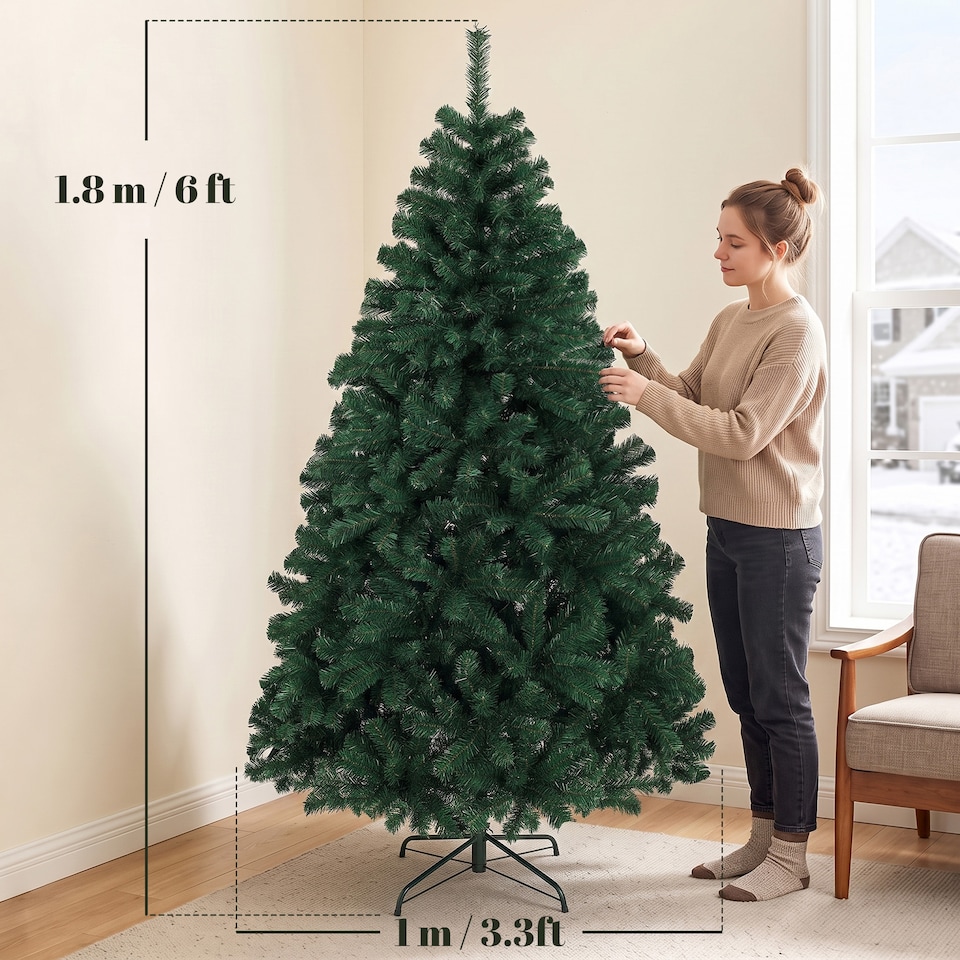 image 1 of HOMCOM Artificial Christmas Tree with Hinged Design, 180cm Fir Tree