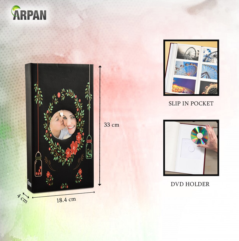 image 1 of ARPAN Designer Photo Album 6"x4" (10x15cm) for 300 Photos – Large Slip In Case Photo Album with Front Window Cover