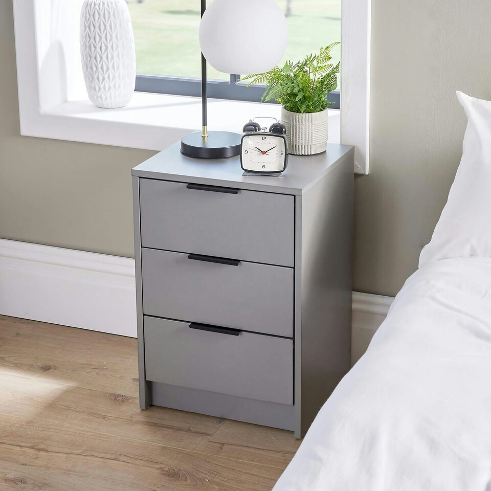 image 1 of Bedside 3 Drawer Storage Grey Clothing Nightstand Organiser Bedroom Cabinet Unit
