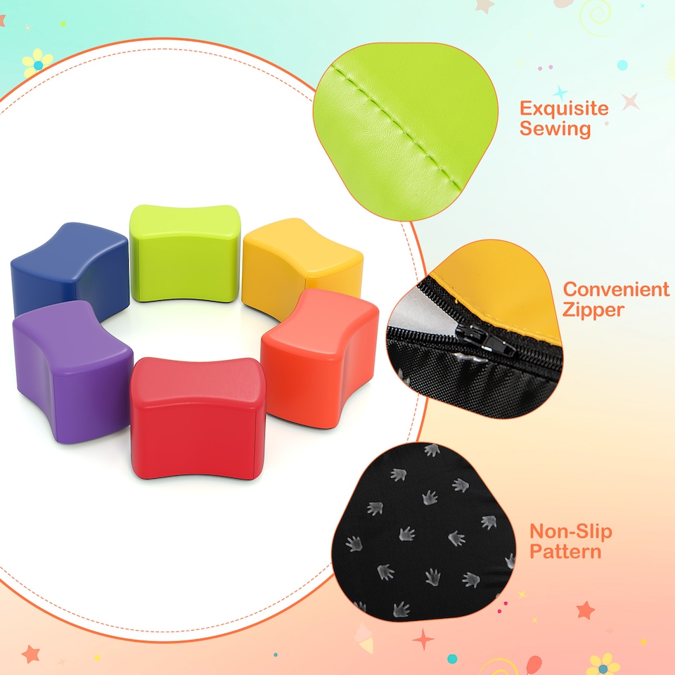 image 1 of COSTWAY 6-Piece Butterfly Stools Modular Soft Foam Seating Set-Multicolor