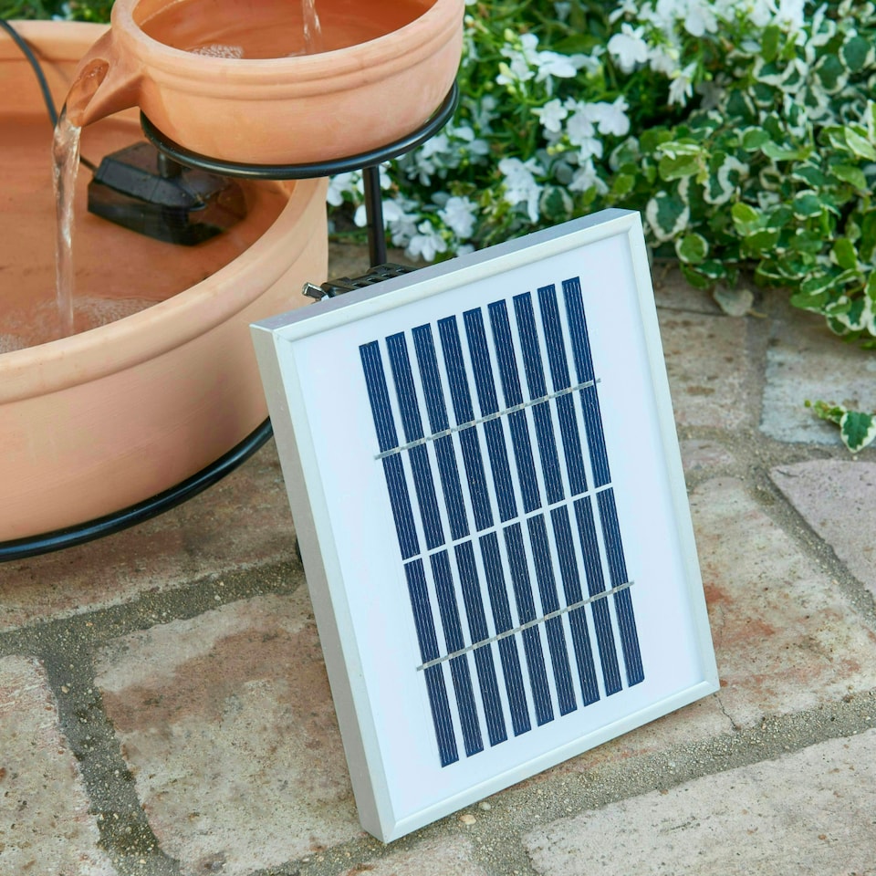 image 1 of Primrose Terracotta Jug & Bowl Cascade Solar Water Feature with LED Lights 55cm