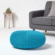 image 2 of Homescapes Teal Blue Large Round Cotton Knitted Pouffe Footstool
