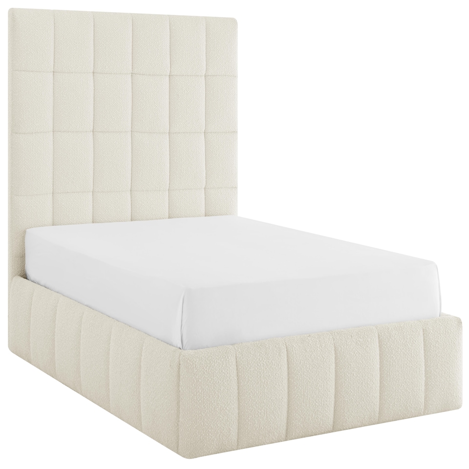 image 1 of 5ft King Size Ivory White,Ottoman Lift Up Storage Tall Headend Boucle Soft Fabric Upholstered Bed Frame