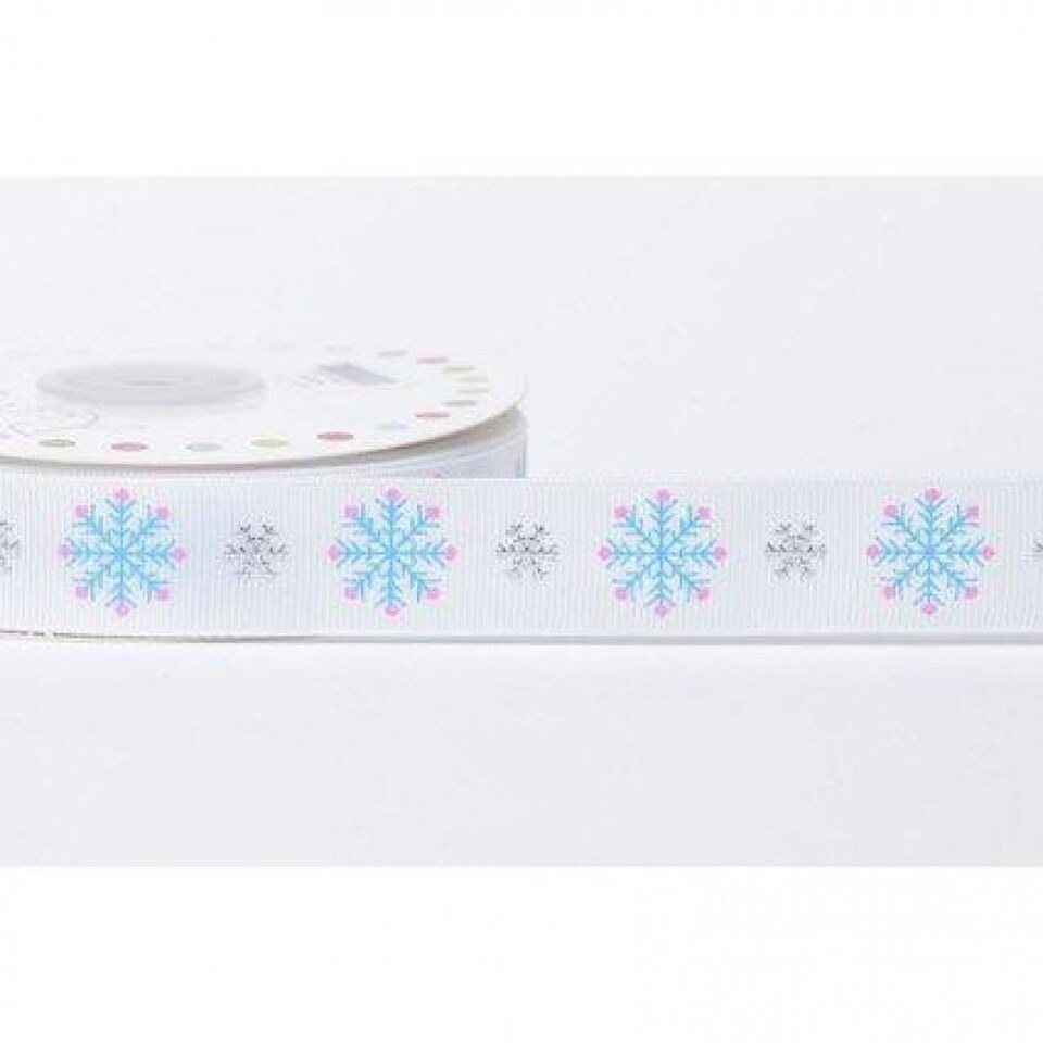 Reel Chic White 16mm Snowflake Grosgrain Ribbon for Dressmaking - per metre