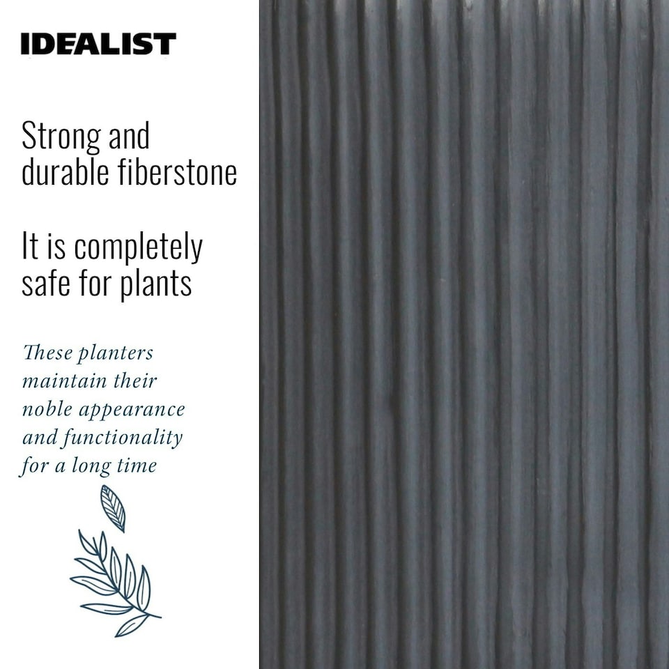 image 1 of Ribbed Black Cylinder Planter on Legs, Round Pot Plant Stand Indoor D25.5 H36 cm, 10.4 ltrs Cap.