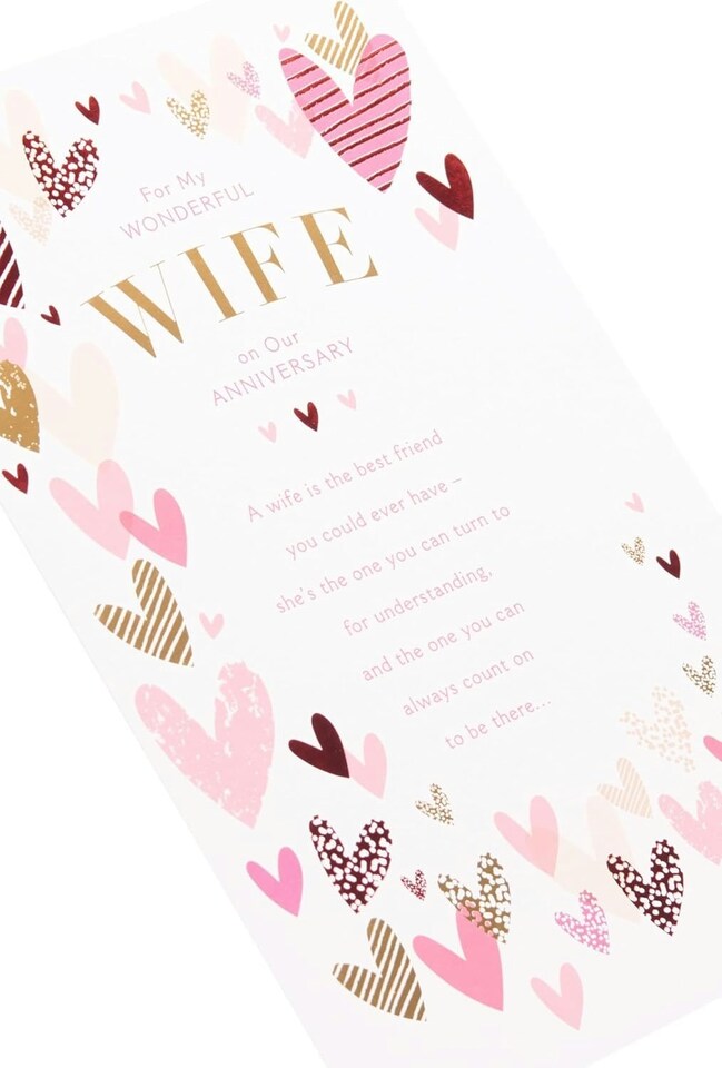 image 1 of Pink & Gold Hearts Design Wife Anniversary Card