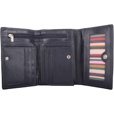 London Leathergoods Womens Tri Fold Money Holder Magnetic Flap Purse Wallet | Blue | Navy
