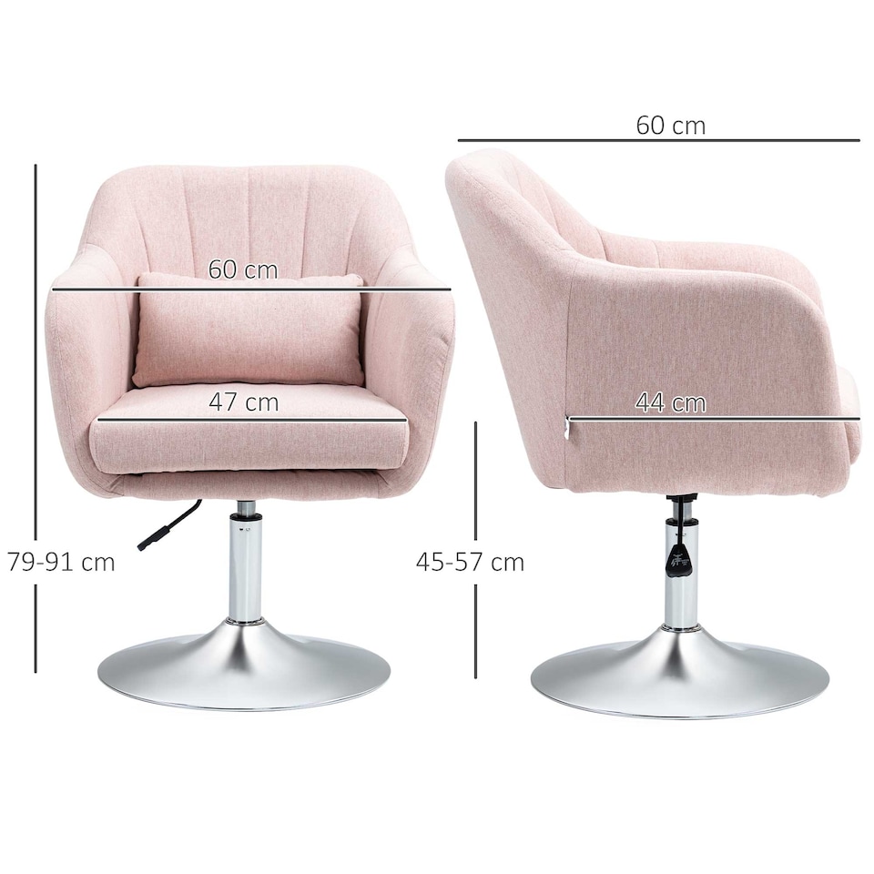 image 1 of HOMCOM Swivel Linen Fabric Accent Chair for Living Room Contemporary Vanity Armchair with Adjustable Height Thick Cushion Lumbar Support Armrest for Bedroom Office Pink