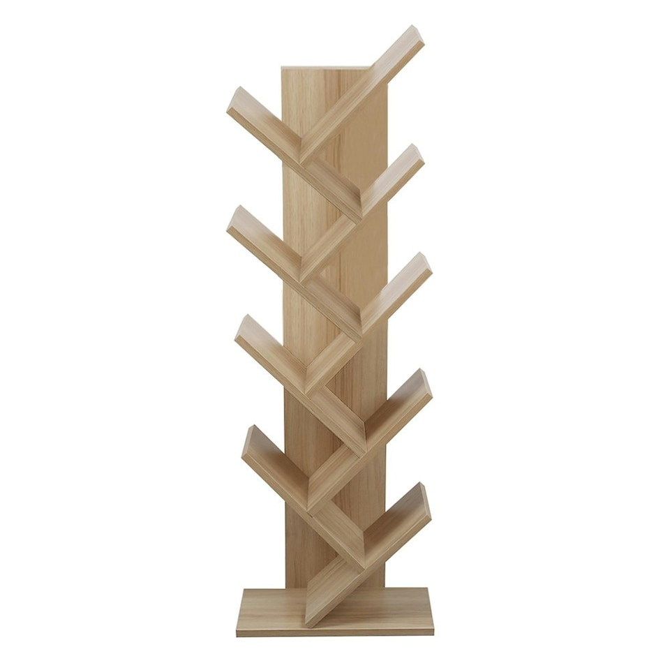 image 1 of Living and Home Wooden Tree Bookshelf Display Rack 9 Shelf- Brown