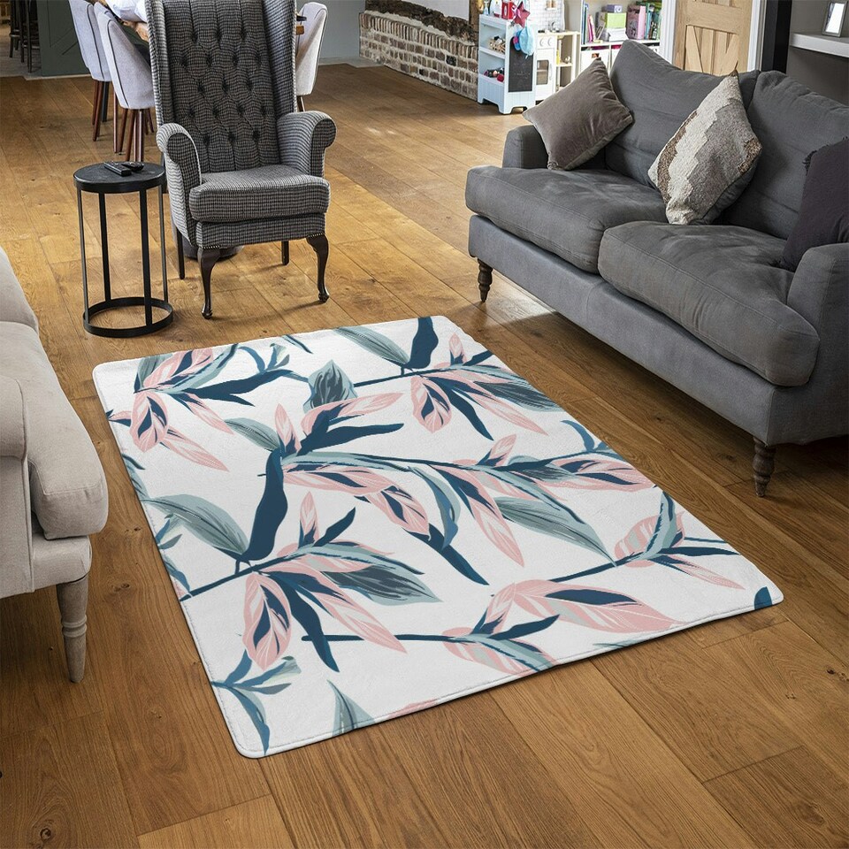 image 1 of Winter Pink & Blue Flowers (Rug) Pink | Large: 140x200cm