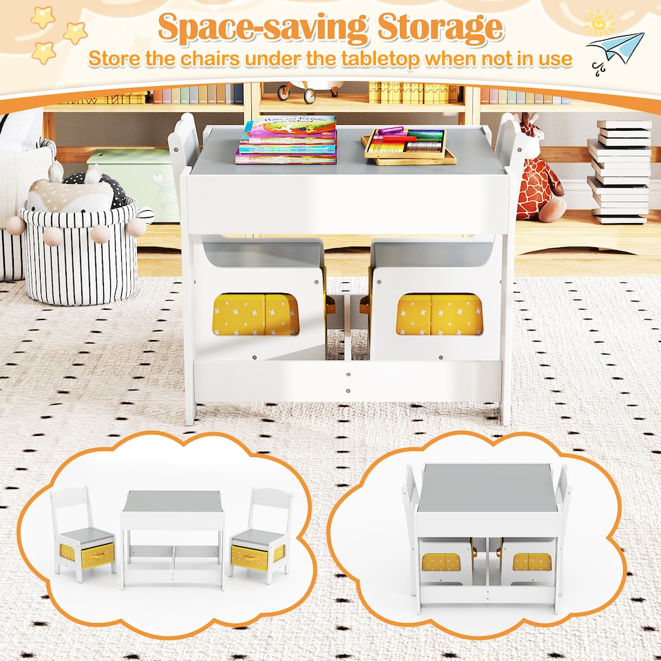 image 1 of COSTWAY Kids Table Chair Set with Double Storage Box Yellow