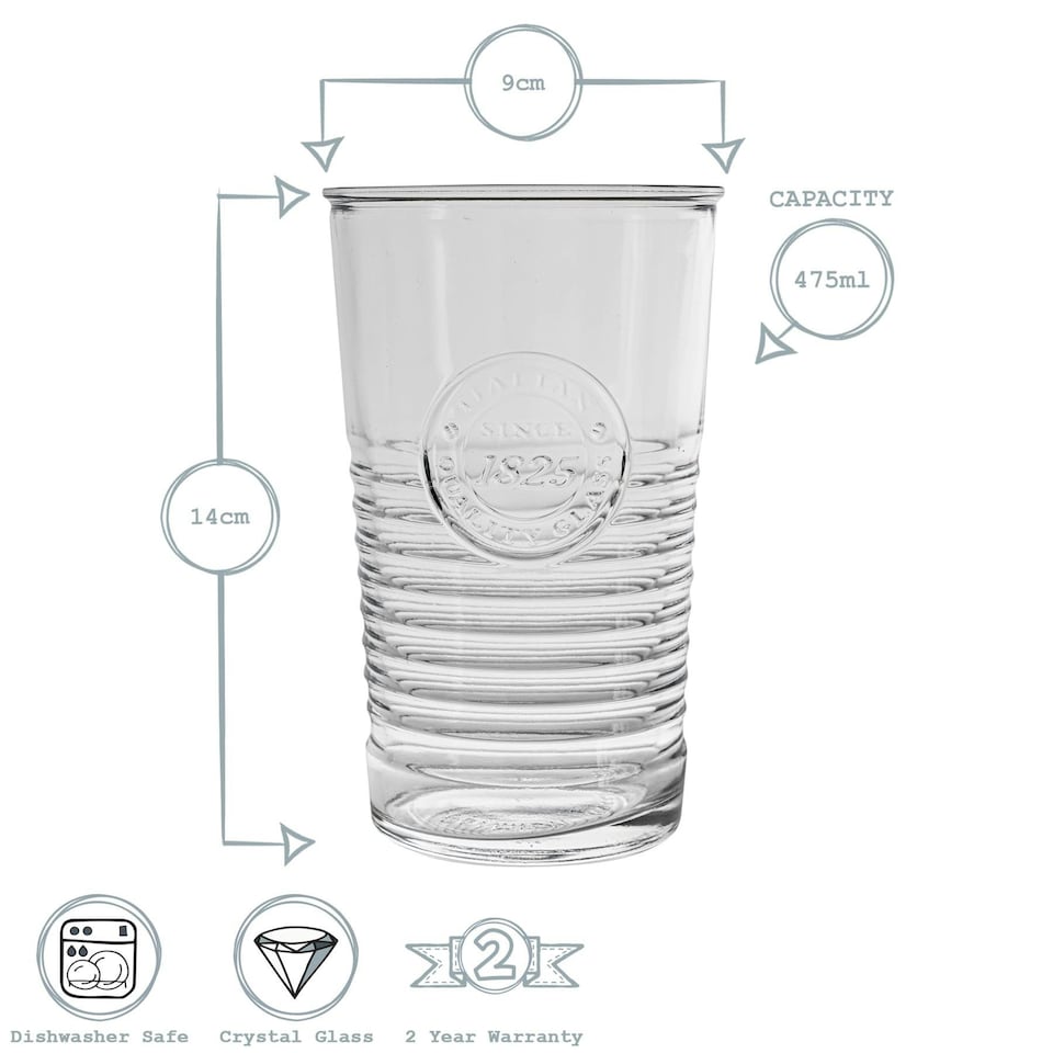 image 1 of Bormioli Rocco Officina 1825 Highball Glasses - 475ml - Pack of 6 Clear