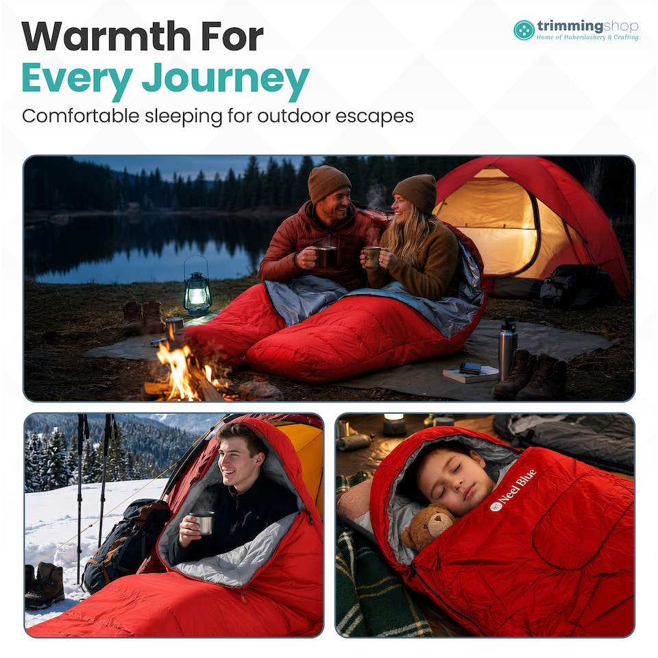 image 1 of 350GSM Mummy Waterproof Sleeping Bag with Hood, 6ft Adults - 3-4 Season