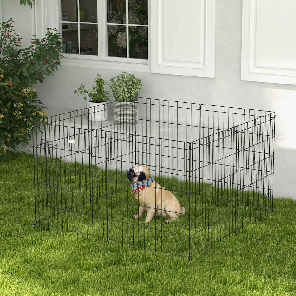 image 1 of PawHut 8-Panel DIY Dog Pen with Door for Indoor/Outdoor Use, 76cm High