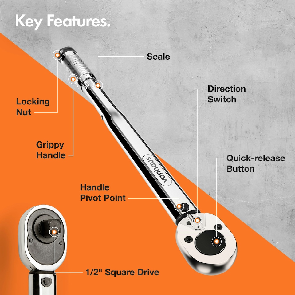 image 1 of VonHaus Half Inch Torque Wrench with Extension Bar