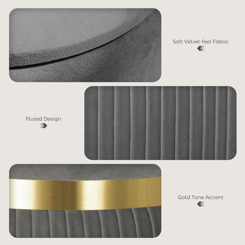 image 1 of HOMCOM Round Pouffe Storage Footstool with Cushioned Top Hidden Space Grey