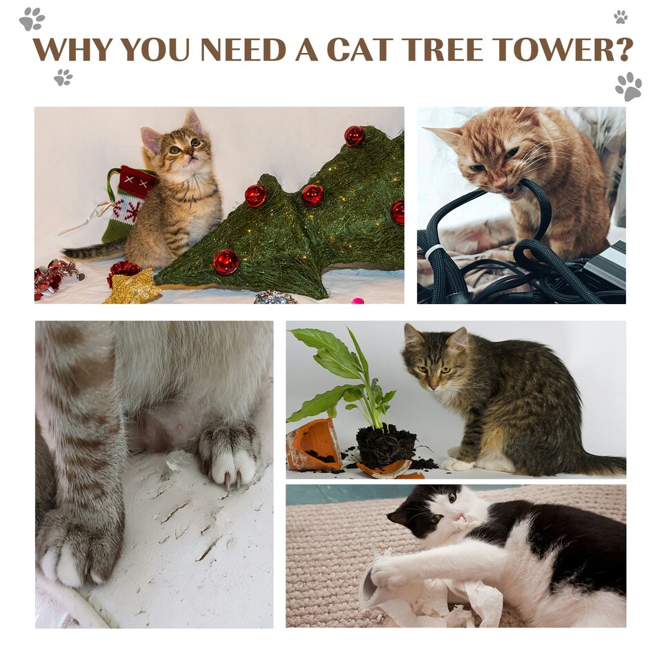 image 1 of PawHut Cat Tree Scratching Post Activity Centre Climber Hanging Ball Brown