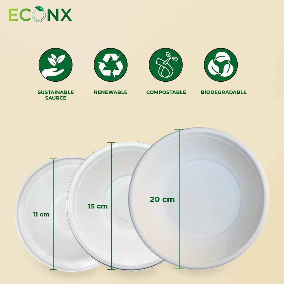 image 1 of ECONX 25Pcs Biodegradable Bagasse Bowls 24oz White Sugarcane Disposable Bowl