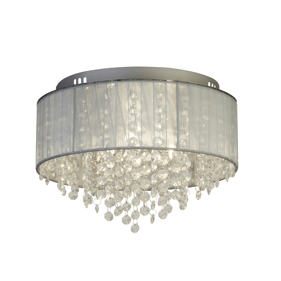 image 1 of 3Lt Ceiling Flush - Wrapped Chiffon Shade & Glass Drops