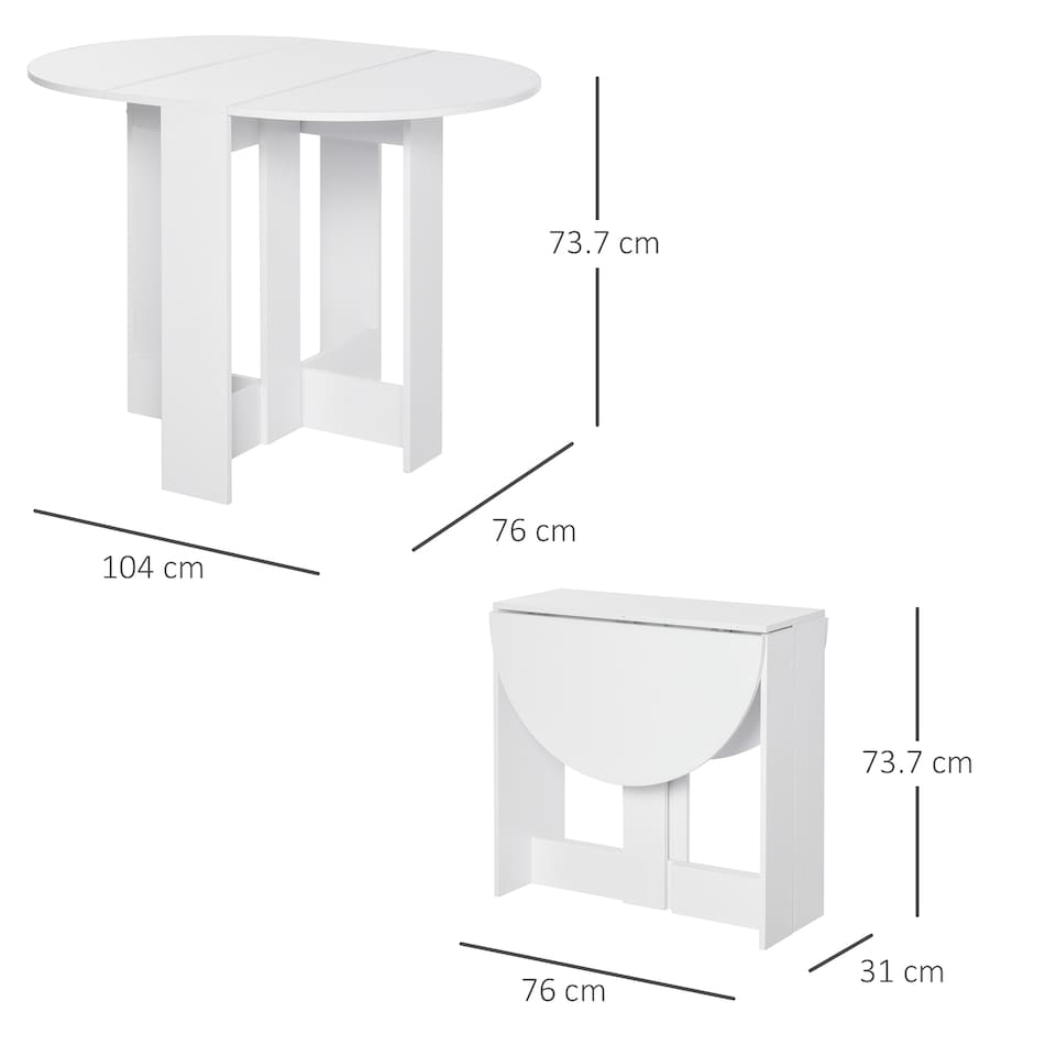 image 1 of HOMCOM Folding Dining Table, Space-saving Drop Leaf Table for Small Space, Kitchen, Dining Room, White