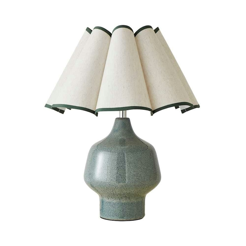 image 1 of ValueLights Jamie Green Ceramic Table Lamp with Green Scallop Tapered Shade | Green