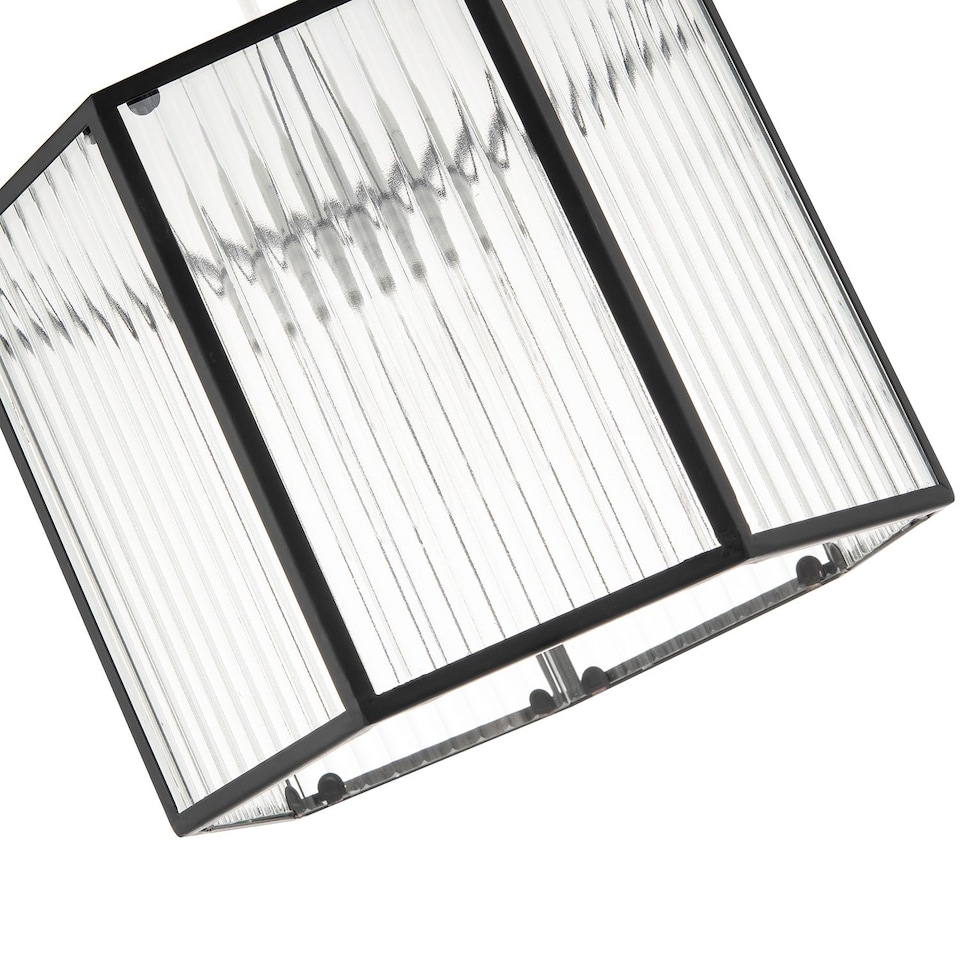 image 1 of Vintage Industrial Lantern Pendant Shade in Black with Ribbed Glass | Black