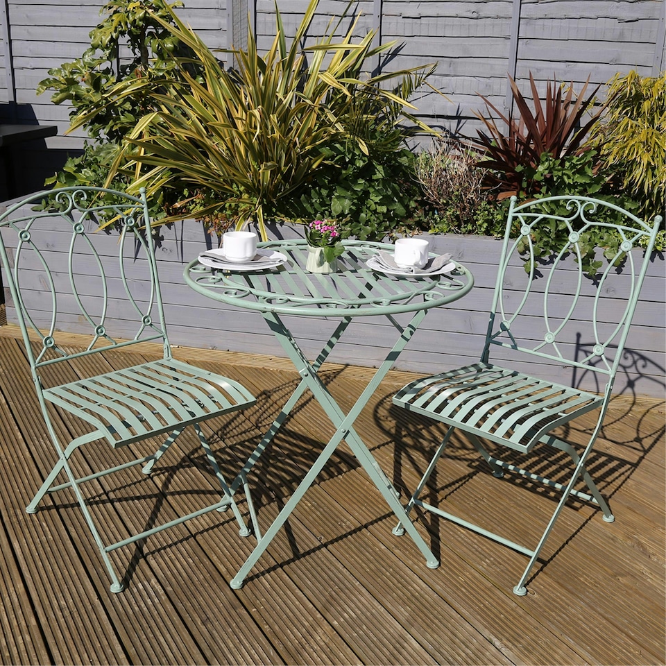 image 1 of Charles Bentley Rustic Wrought Iron Outdoor Bistro Set - Sage Green
