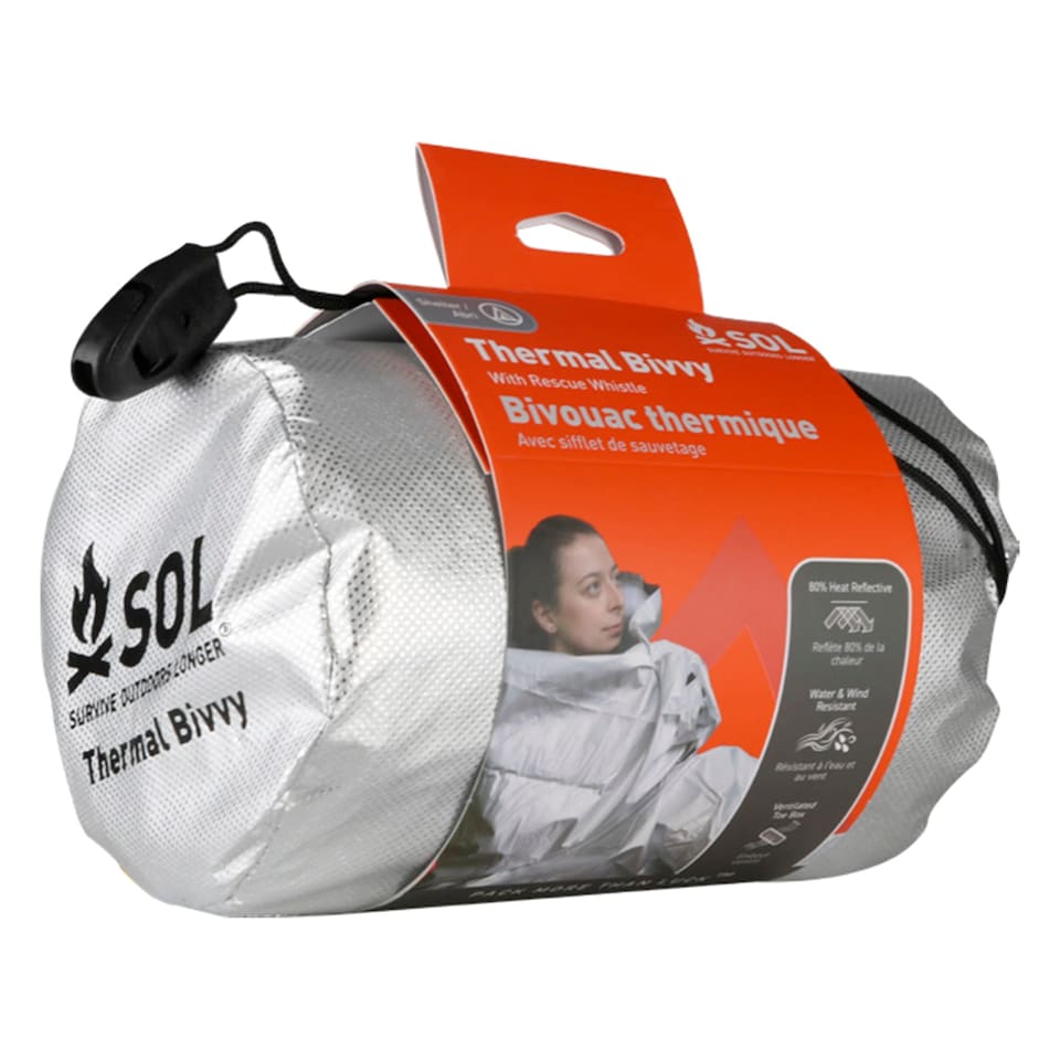 image 1 of Thermal Bivvy with Whistle - Survival Emergency Shelter & Sleeping Bag | Grey | Grey | One Size | 1
