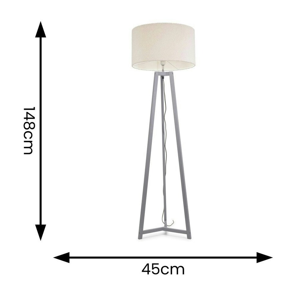 image 1 of ValueLights Lottie Grey Wood Tripod Floor Lamp with Cream Boucle Drum Shade