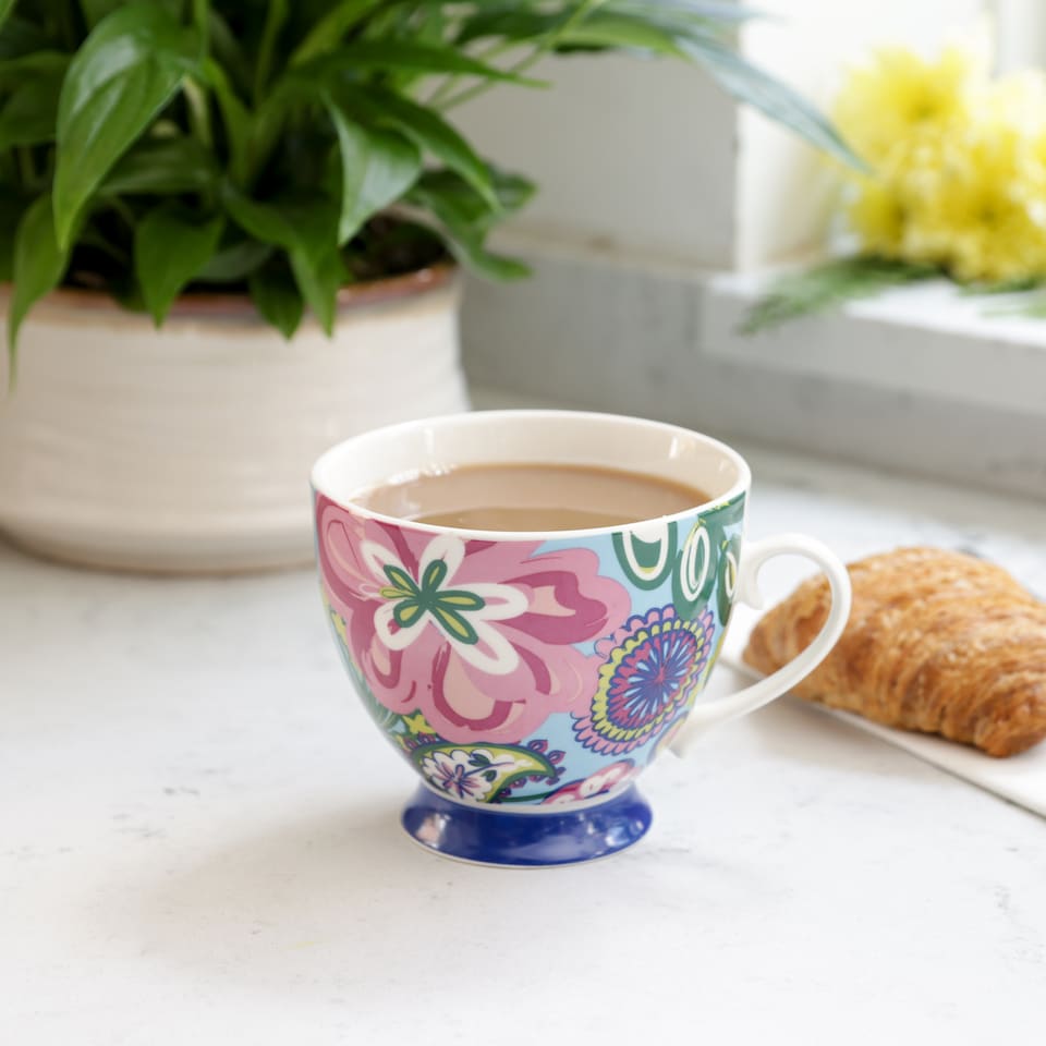 image 1 of KitchenCraft China Bright Floral Footed Mug | Multi | 1