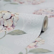 Hydrangea Harmony Wallpaper in Soft Blue Multi