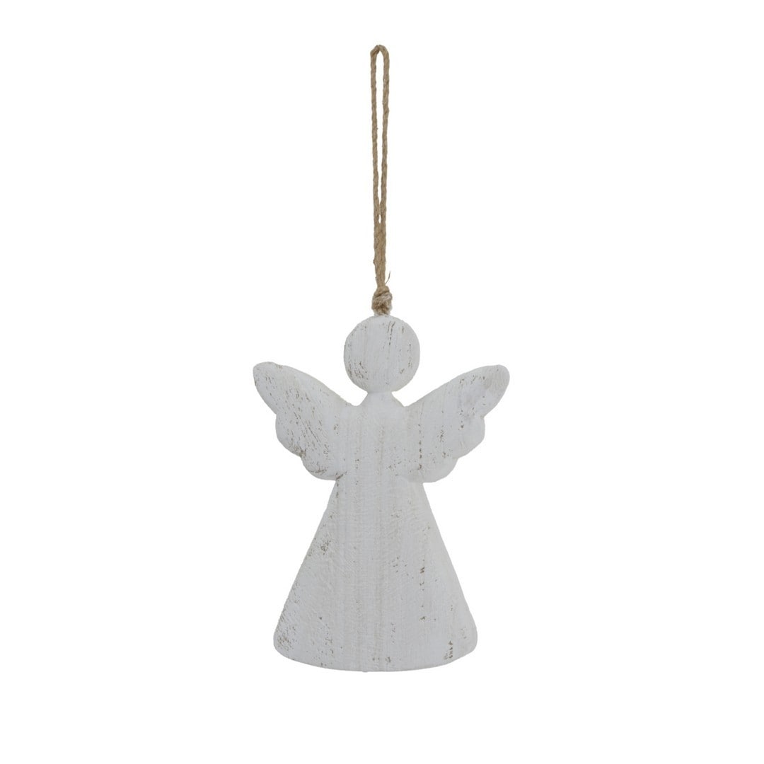 Lemon Pavilion Furniture and Decor Large Whitewashed Rustic Hanging Angel Ornament - L6xW15xH20 cm White