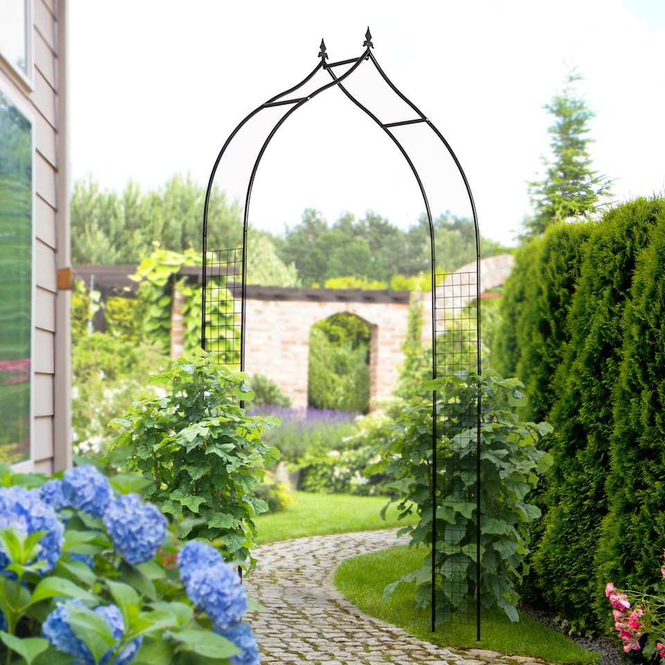 image 1 of Outsunny Metal Vintage Style Garden Arch Lawn Arbor Trellis Climbing Plant Rose