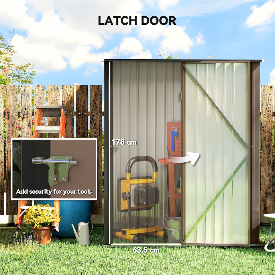 image 1 of Outsunny 5ft x 3ft Lean to Garden Shed, Metal Outdoor Storage Shed with Single Lockable Door, Tool Storage Shed for Garden, Patio, Brown
